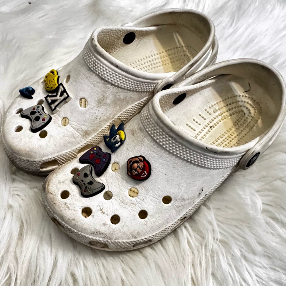 Kids White Slip-On Clog Shoes with Decorative Charms